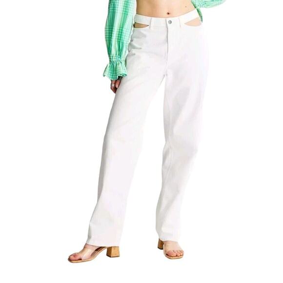 Womens FUTURE COLLECTIVE 8 Alani Noelle White Denim Jeans Waist Cutout Straight - Picture 1 of 9